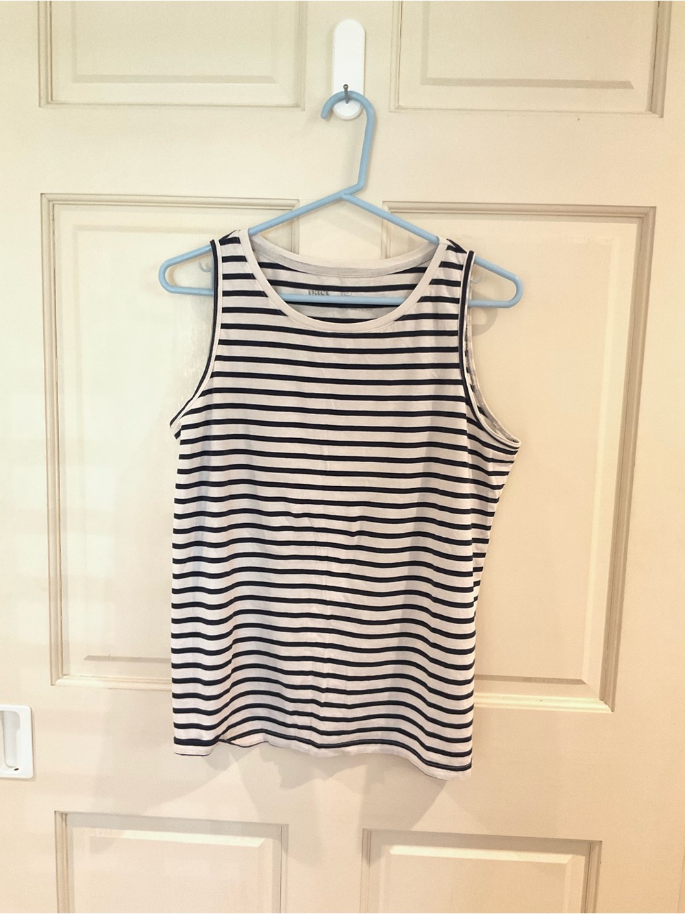 Pact Organic cotton Striped Crewneck Tank Top in White and Navy